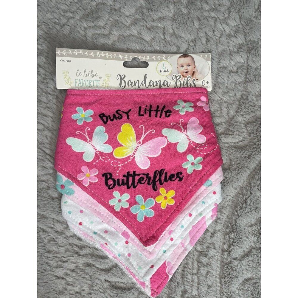 le bebe Favorite 4 pack Assorted Bandana Bibs Baby Girl Pink